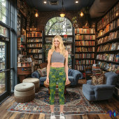 Grün und Gelb Muster: Logos und Text personalisier Capri Leggings