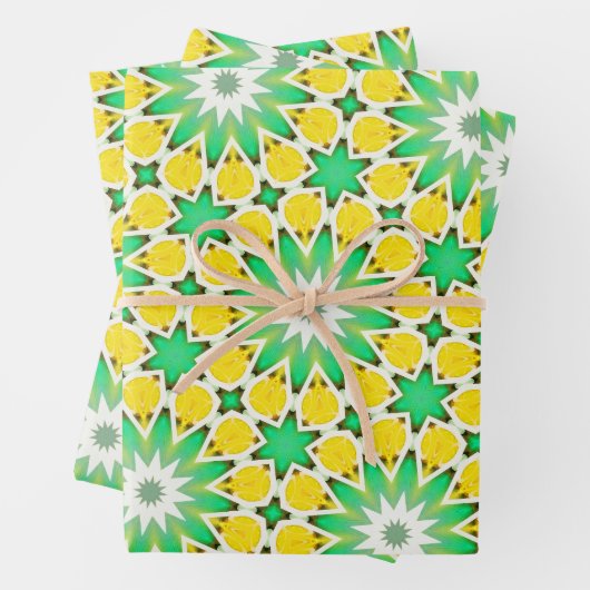 Grün und Gelb Star Abstrakt Geschenkpapier Set (Beispiel)