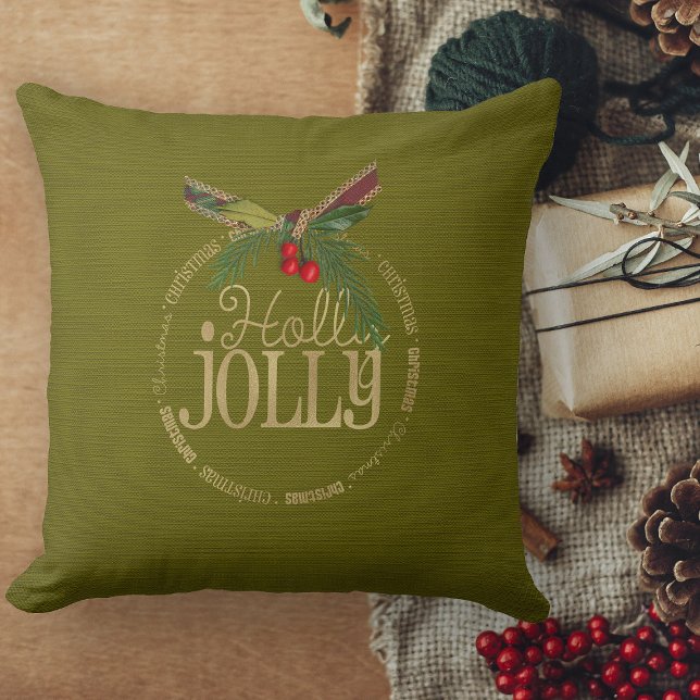 Grün und glänzend Gold Holly Jolly Weihnachten Kissen (Christmas pillows personalized Christmas throw pillow for couch)