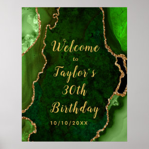 Grün und Gold Agate Geburtstag Willkommen Poster