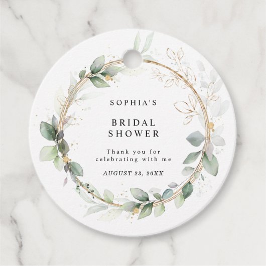 Grün und Gold: Baby- oder Hochzeitsdusche Geschenkanhänger (Vorderseite)