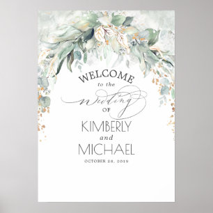 Grün und Gold Blätter Dreamy Wedding Willkommen Poster