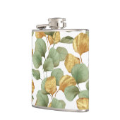 Grün und Gold Blätter. Muster Flachmann (Links)