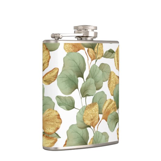 Grün und Gold Blätter. Muster Flachmann (Rechts)