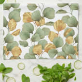 Grün und Gold Blätter. Muster Geschirrtuch (Gefaltet)