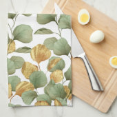 Grün und Gold Blätter. Muster Geschirrtuch (Viertel Falte)