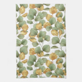 Grün und Gold Blätter. Muster Geschirrtuch (Vertikal)