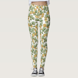 Grün und Gold Blätter. Muster Leggings