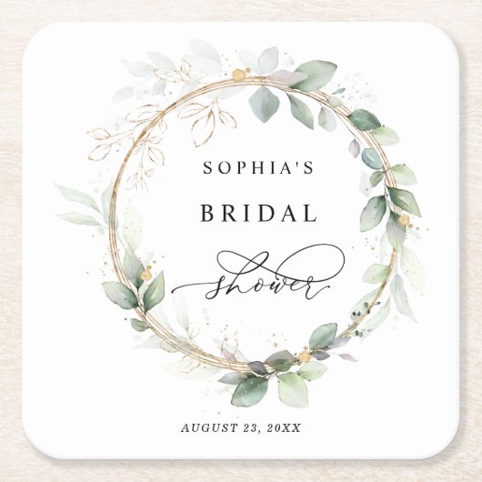 Grün und Gold: Brautparty Rechteckiger Pappuntersetzer (Vorderseite)