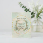 Grün und Gold Circle Frame Wedding Save the Date (Stehend Vorderseite)