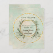 Grün und Gold Circle Frame Wedding Save the Date (Vorne/Hinten)