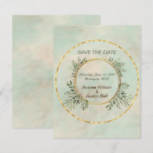 Grün und Gold Circle Frame Wedding Save the Date