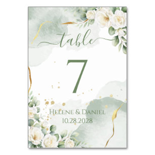 Grün und Gold Elegante Floral Tischnummer