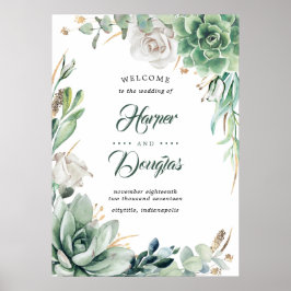 Grün und Gold Elegante Hochzeit Begrüßung Poster