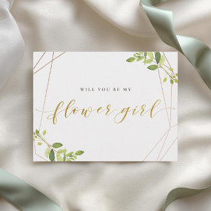 Grün und Gold Foil werden Sie mein Blumenmädchen s Einladungspostkarte