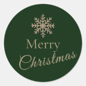 Grün und Gold Frohe Weihnachtsschneeflocke Runder Aufkleber (Vorderseite)
