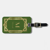 grün und gold geometrisch | Monogramm und Name Gepäckanhänger (Vorderseite horizontal)