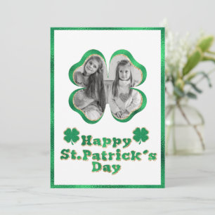 Grün- und Gold-Glitter-Kleeblatt-Foto St. Patrick' Feiertagskarte