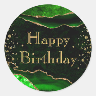 Grün und Gold Glitter-Marmor-Achat-Geburtstag Runder Aufkleber