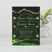 Grün und Gold Glitzer Agate und Marmor Süß 16 Einladung (Stehend Vorderseite)