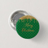 Grün und Gold Glitzer - frohe Weihnachten Button (Vorne & Hinten)
