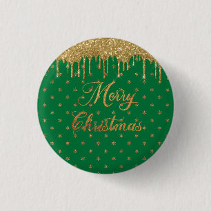 Grün und Gold Glitzer - frohe Weihnachten Button