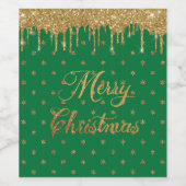Grün und Gold Glitzer - frohe Weihnachten Weinetikett (Einzelnes Label)