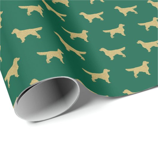 Grün und Gold Golden Retrieval Weihnachten Geschenkpapier (Rolleneckpunkt)