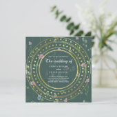 Grün und Gold, Hochzeit Einladung (Stehend Vorderseite)