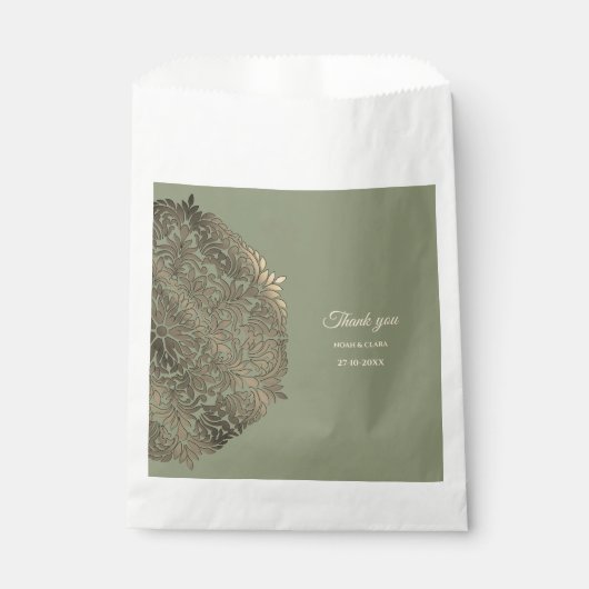Grün und Gold Hochzeit mit elegantem Luxus Geschenktütchen (Vorderseite)