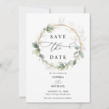 Grün und Gold Hochzeit Save the Date Einladung