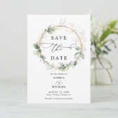 Grün und Gold Hochzeit Save the Date Einladung (Stehend Vorderseite)
