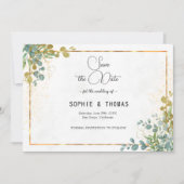 Grün und Gold in einer Eukalyptusfarbe Save The Date (Vorderseite)