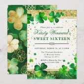 Grün und Gold Kleeblatt 16 . Geburtstag Einladung (Vorne/Hinten)