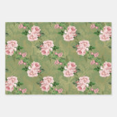 Grün und Gold mit rosa Rosen Geschenkpapier Set (Vorderseite 3)