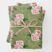 Grün und Gold mit rosa Rosen Geschenkpapier Set (Beispiel)