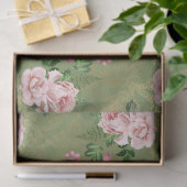 Grün und Gold mit rosafarbenen Rosen Seidenpapier (Geschenk)