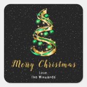 Grün und Gold Ornamente Frohe Weihnachten Quadratischer Aufkleber (Vorderseite)