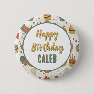Grün und Gold   Persönliches Happy Birthday  Button
