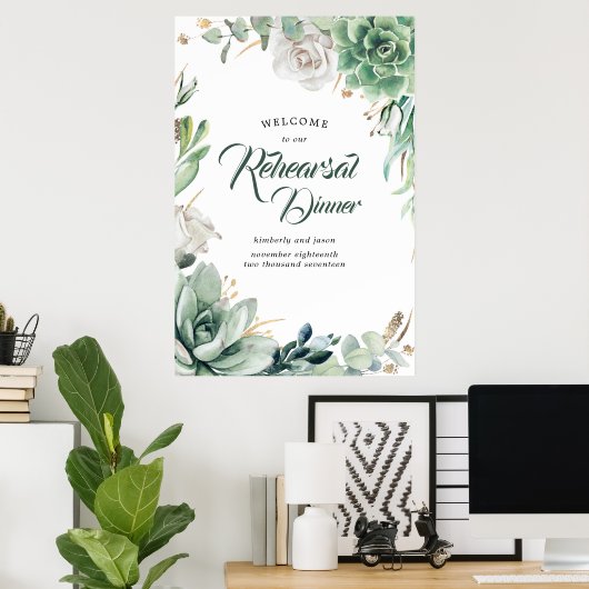 Grün und Gold Probe Dinner Willkommenszeichen Poster (Heimbüro)