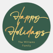 Grün und Gold Runder Aufkleber (Vorderseite)