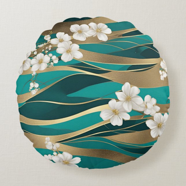 Grün und Gold Rundes Kissen (Vorderseite)