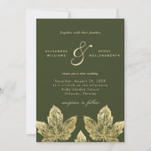 Grün- und Gold-Rustikal-Gold-Foil-Blätter Hochzeit Einladung (Vorderseite)