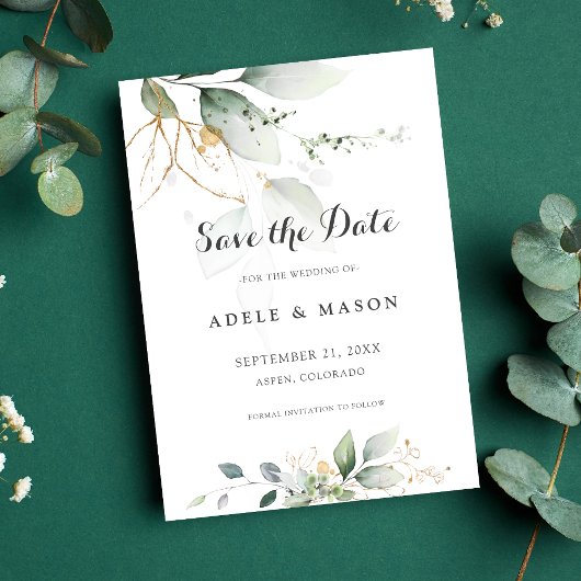 Grün und Gold Save the Date Hochzeit botanisch