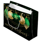 Grün und Gold Weihnachtsbaubles Weihnachten Große Geschenktüte (Vorderseite Schrägansicht)
