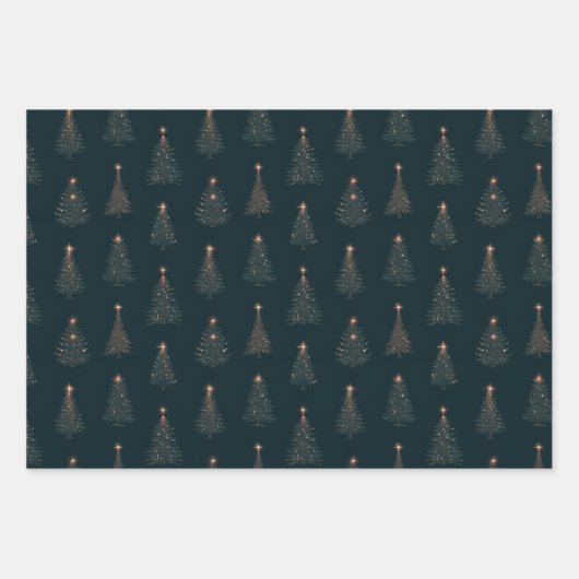 Grün und Gold Weihnachtsbaum Geschenkpapier Set (Vorderseite)