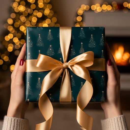 Grün und Gold Weihnachtsbaum Geschenkpapier Set