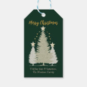 Grün und Gold Weihnachtsbaum und Sterne Geschenkanhänger (Vorderseite)