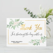 Grün-und Goldeinfache Hochzeit danken Ihnen zu Dankeskarte (Stehend Vorderseite)