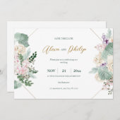 Grün- und Goldene Blütenhochzeit Einladung (Vorne/Hinten)